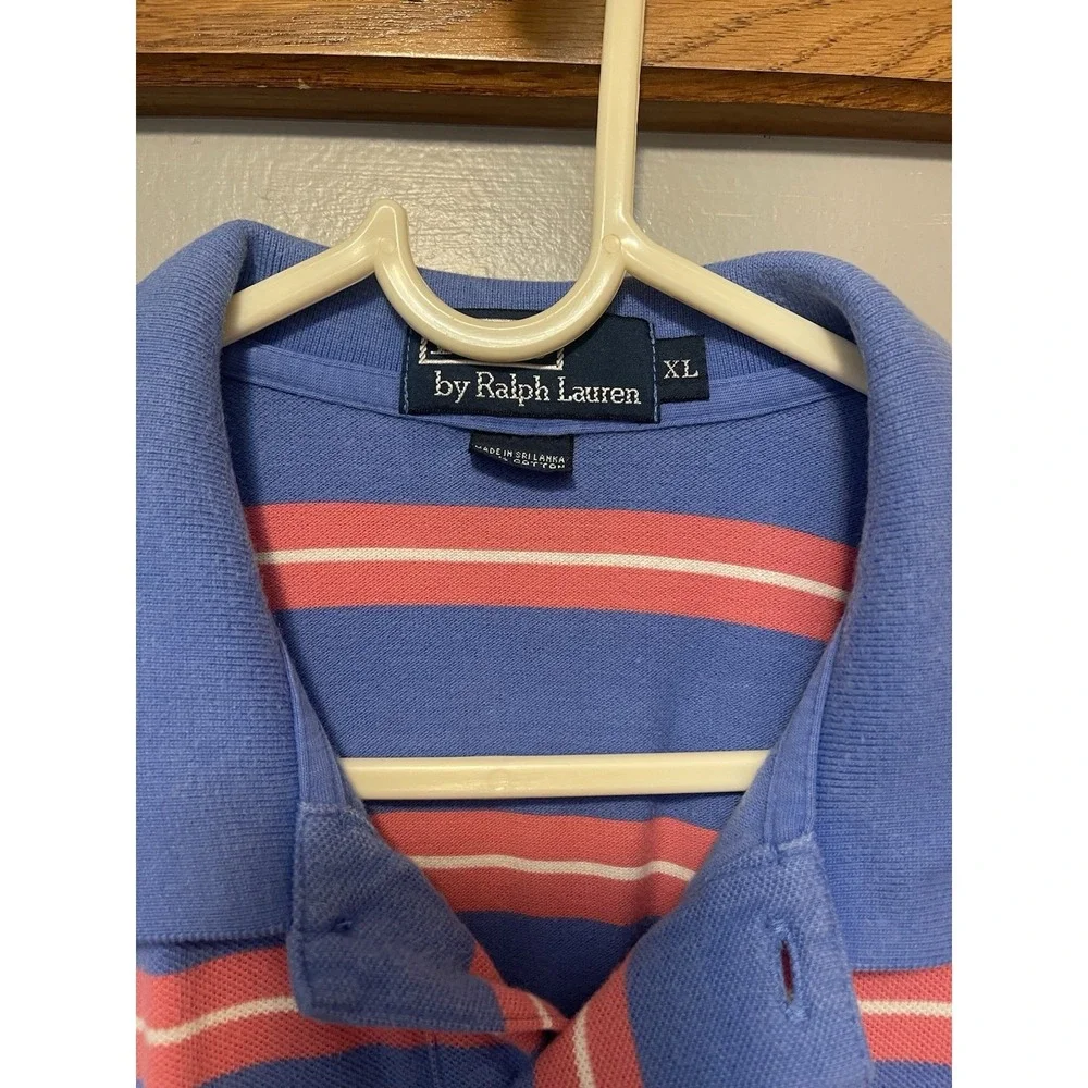 Polo Ralph Lauren Golf Pink Blue Striped Polo Cotton Shirt Mens XL